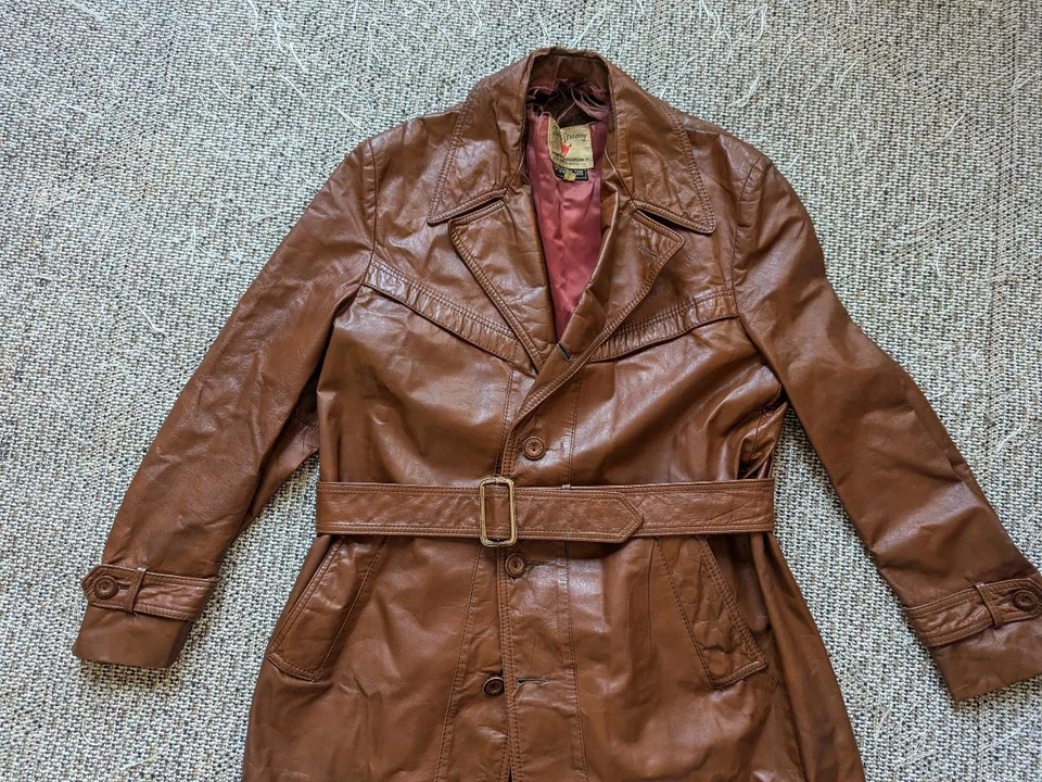 vintage TRENCH COAT leather BELTED brown 42 broke-in PATINA sherlock jacket M - Image 4 of 4