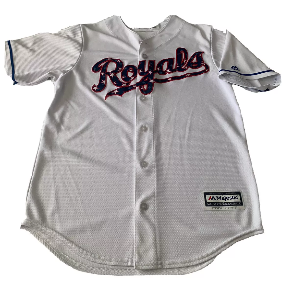 Kansas City Royals White Jersey Womens / Unisex MLB Majestic Small Patriotic