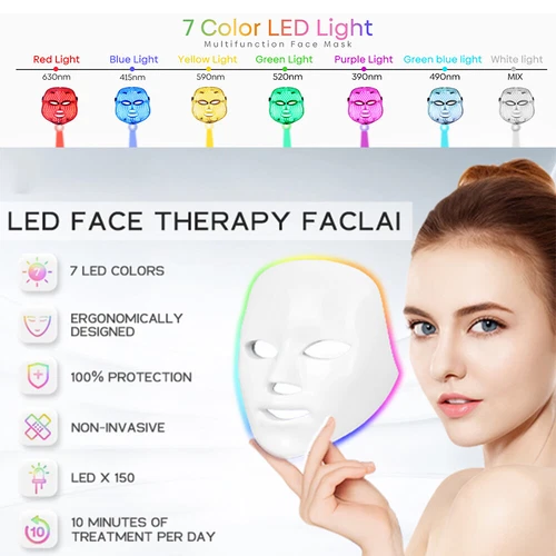 Máscara facial LED terapia de luz terapia de luz roja para arrugas faciales máscara de luz azul - Imagen 8 de 17