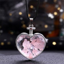1Strand Rose Quartz Chips Wish Bottle Pendant Necklace 17.5