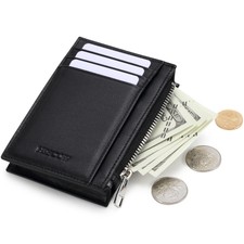 120-Sheet Business Card Holder Wallet - Leather Zipper Organizer For ID & Credit Cards