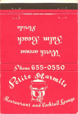 Petite Marmite, Restaurant And Cocktail Lounge, Florida, Vintage Matchbook Cover