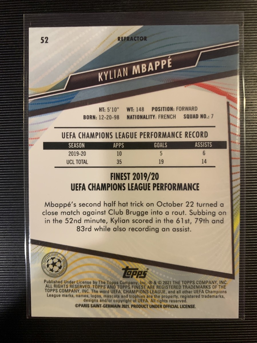 KYLIAN MBAPPE 2020-21 TOPPS FINEST REFRACTOR SP #52 PSG FREE SHIP