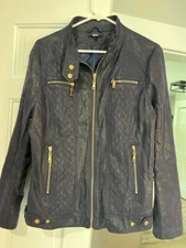 Tesoro Moda Women's Zip Up Jacket Size L Dark Blue Very Nice