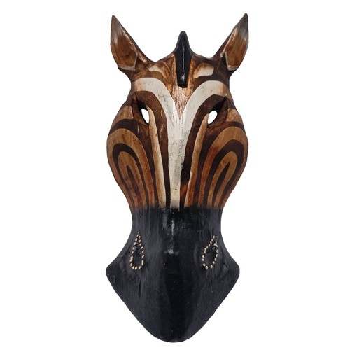 Zebra Giraffe Horse Wood Mask Wall Hanging 8 inches Hand Carved African Safari - Picture 11 of 13