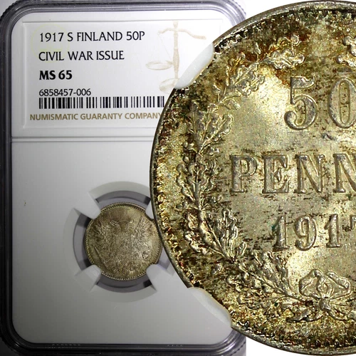 Finland Nicholas II Silver 1917 S 50 Penniä Civil War Issue NGC MS65 KM# 20 (6)