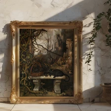 Gothic Black Cat Art | Dark Academia Wall Decor | Museum Fine Art Print