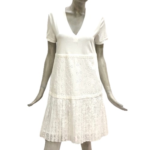 Mytwin Twinset Vestito Donna Bianco Abito in Cotone Pizzo Tull Plissè  Estivo | eBay