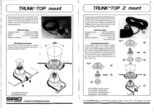 SIRIO TRUNK-TOP 2 SUPPORTO PER ANTENNE DA COFANO - PORTELLONE - Zdjęcie 3 z 3