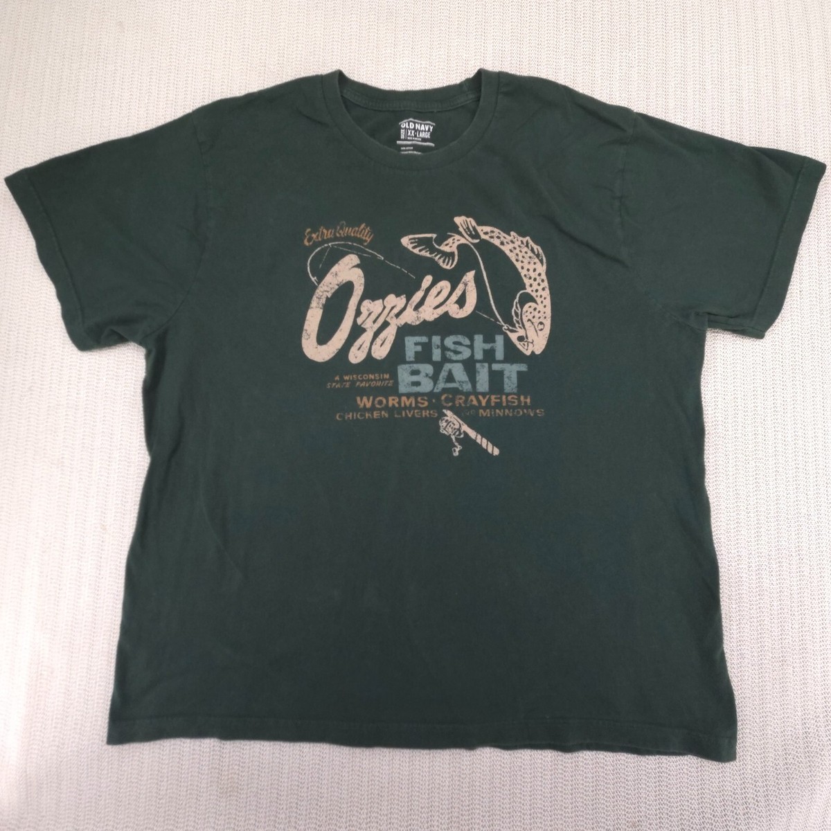 Old Navy Shirt Mens 2XL XXL Green Short Sleeve Fish Bait Tackle