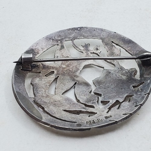 VINTAGE STERLING SILVER .925 PERU PIN BROOCH/ CiIRCLE BIRD FLOWER J18 - Picture 4 of 11