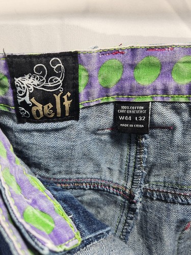 Pantalones de mezclilla vintage Delf para hombre 44x32 azul patinador calavera bordados holgados Y2K - Imagen 8 de 18