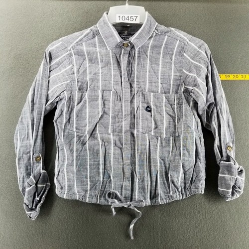 XS Abercrombie & Fitch Tie Front Cropped Button Up Shirt Long Sleeve Stripes NWT