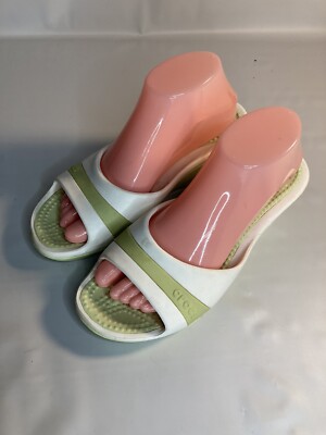 Crocs Lime green White Rubber Slide Sandals Wedge Heel Open Toe Womens Size 8