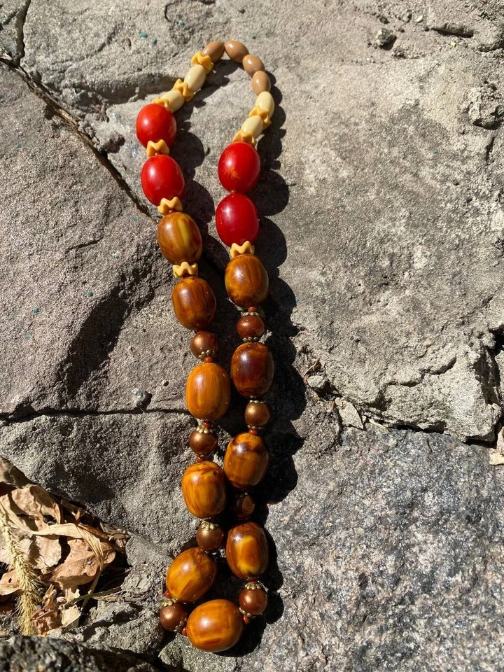 Cuentas de baquelita marrón y rojo baquelita cereza ámbar años 60 URSS #1546 Foto 3 de 4