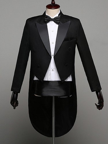 Boys 4PCS Slim Fit Tuxedo Suit Jacket Blazer Tux Pants Bowtie Girdle Clothing - Picture 3 of 31