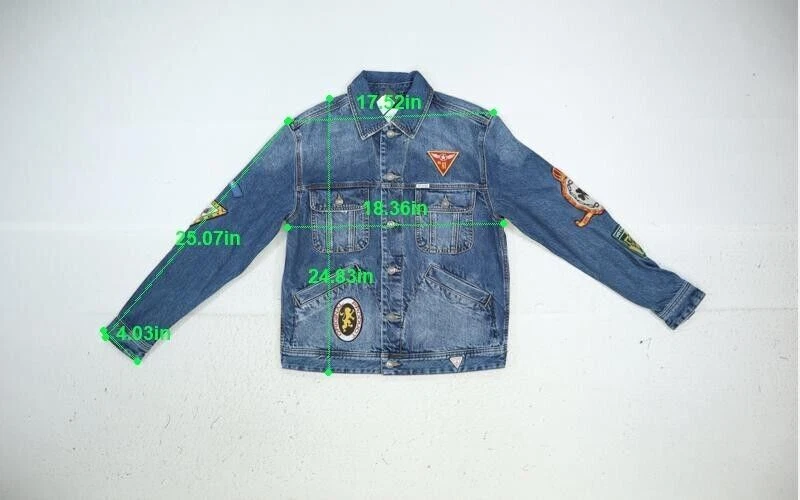 Guess Dean Signature Denim Jacket Blue Jean Embroidered Patch Button Front Men S - product detail image 2