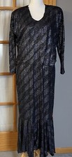 Vtg 2Pc Formal Outfit Jacket Maxi Dress M-L Metallic Blue USA Made