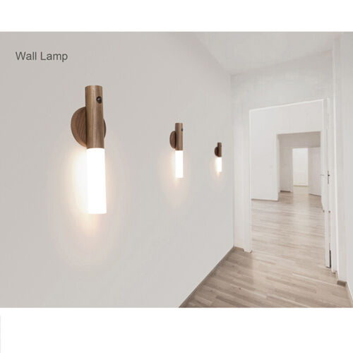 LED Motion Sensor Induction Night Light With Magnetic Base Wall Sconces Wooden - Picture 2 of 18