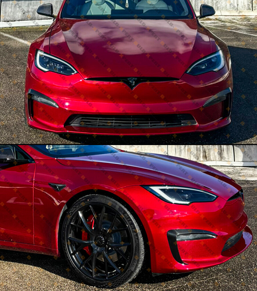 For 2021-25 Tesla Model S Full Carbon Fiber Front Bumper Fog Light Garnish Trim