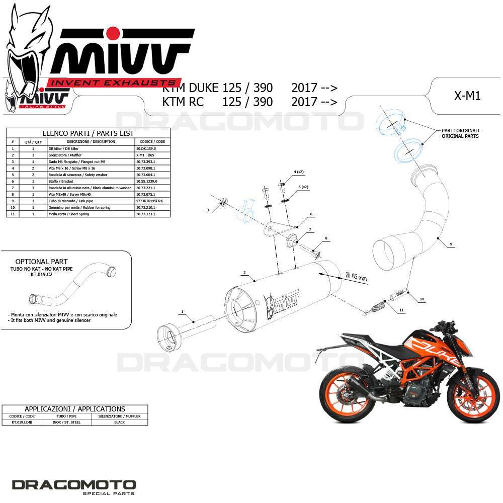 Exhaust KTM 125 DUKE 2019 2020 MIVV X-m1 Black