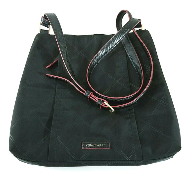 Vera Bradley Crossbody Handbag Microfiber Black Faux Leather Strap