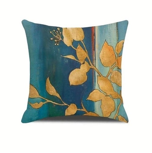 Set of 4 Floral Cushion Covers "Teal & Gold Floral" Design with Invisible Zip - Picture 4 of 6