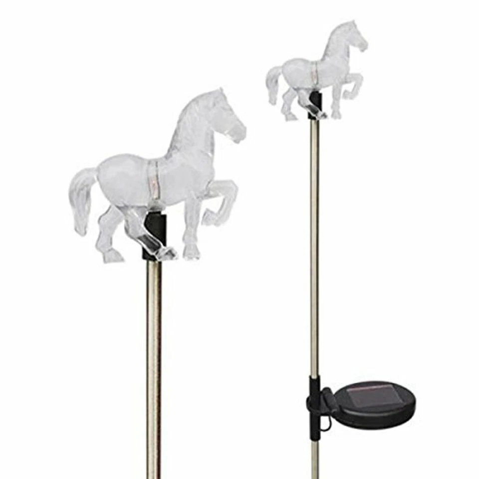 Juego de 2 luces de estaca solares de acrílico transparente para caballos jardín patio césped Foto 2 de 4