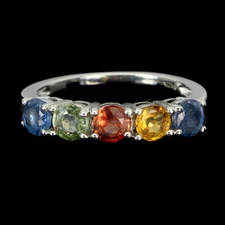 925 Sterling Silver Ring Round Sapphire 4mm Gemstone Jewelry Size 7