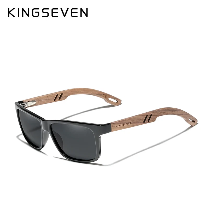 KINGSEVEN Occhiali da Sole Vintage in Legno Uomo Donna Polarizzati al 100% UV400 - Immagine 2 di 4