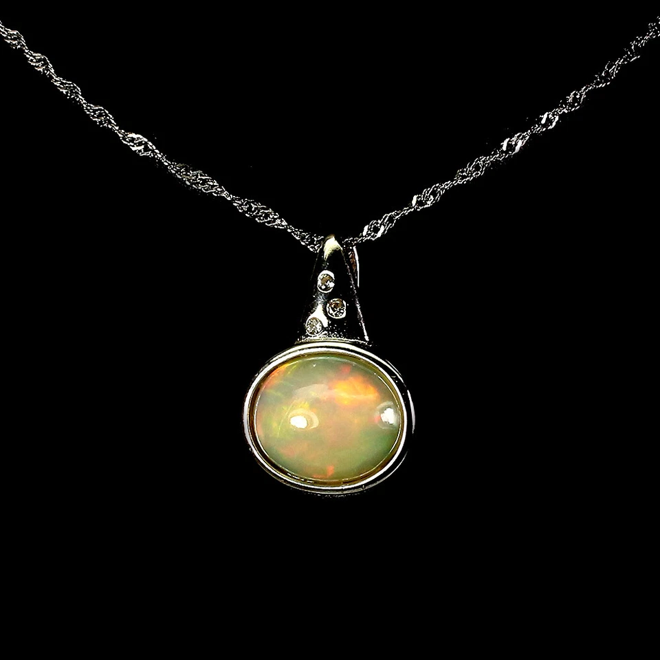 Collar de plata de ley 925 ovalado ópalo de fuego 11x9 mm topacio blanco piedras preciosas joyería Foto 2 de 4