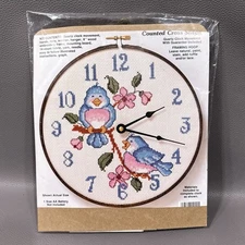 Cross Stitch Clock Kit Blue Bird Needle Trexler Designs Time Sealed 8" Hoop