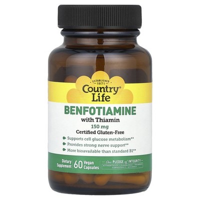 Country Life Benfotiamine with Coenzyme B1 150 mg 60 Veggie Caps Gluten-Free,