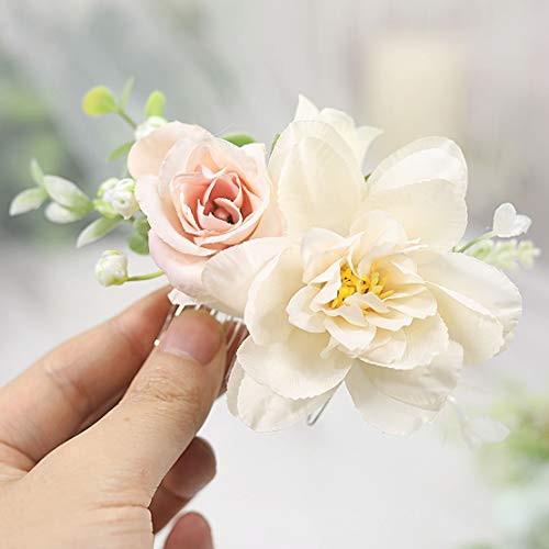 Silver Wedding Rose Flower Hair Comb Bridal Floral Hair Headpiece for Brides - Picture 1 of 6