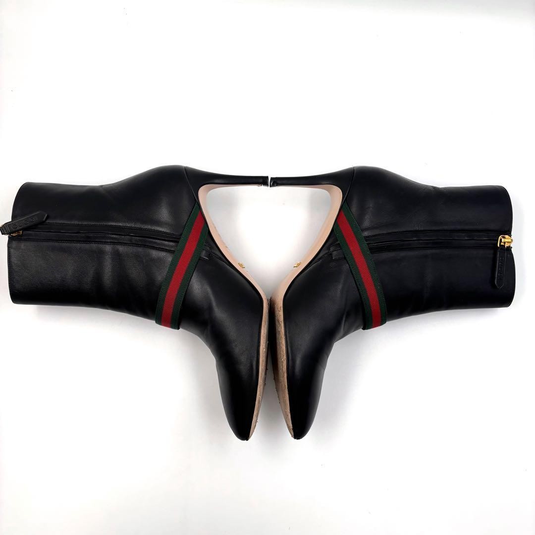 GUCCI Boots Heel Sherry Line Leather Black EU37/US7 116480c thumbnail 22