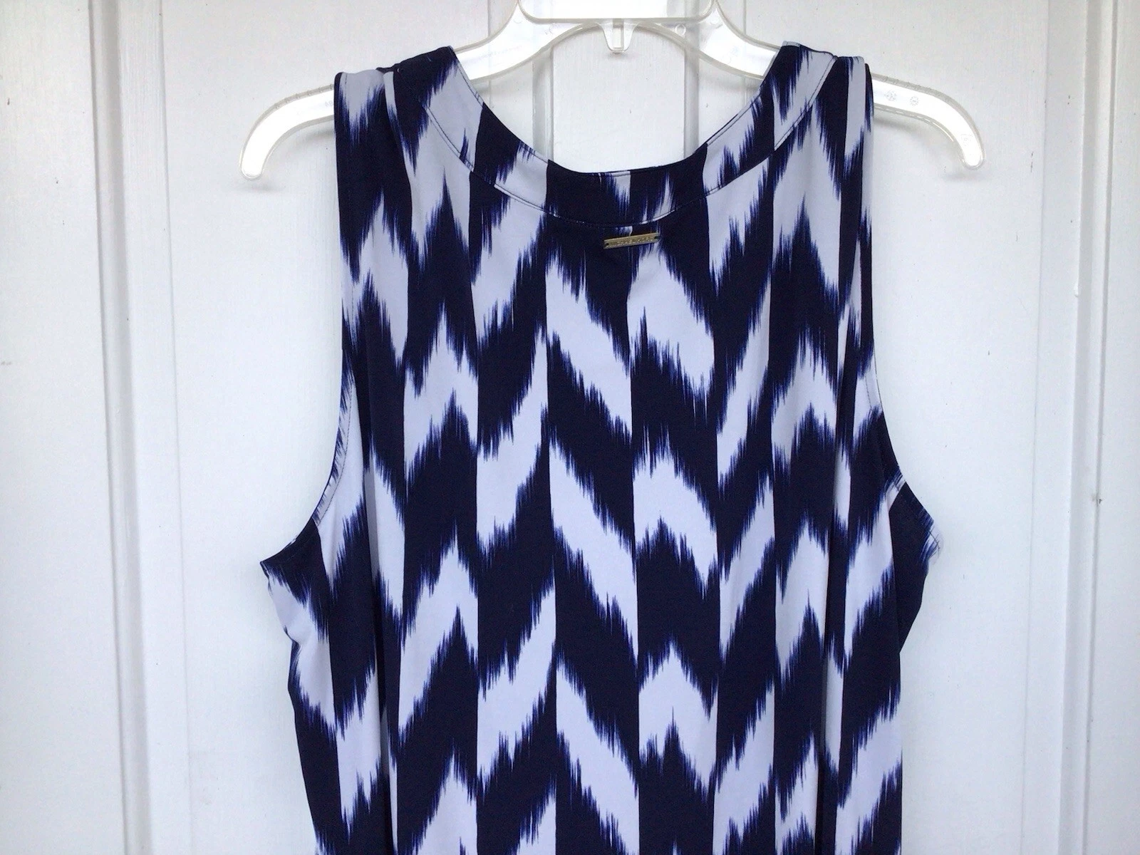 Abito tunica smanicato Michael Michael Kors blu navy bianco zig zag midi taglia 2X.