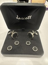 Jascott Silver Tone and Onyx Cufflinks and Studs