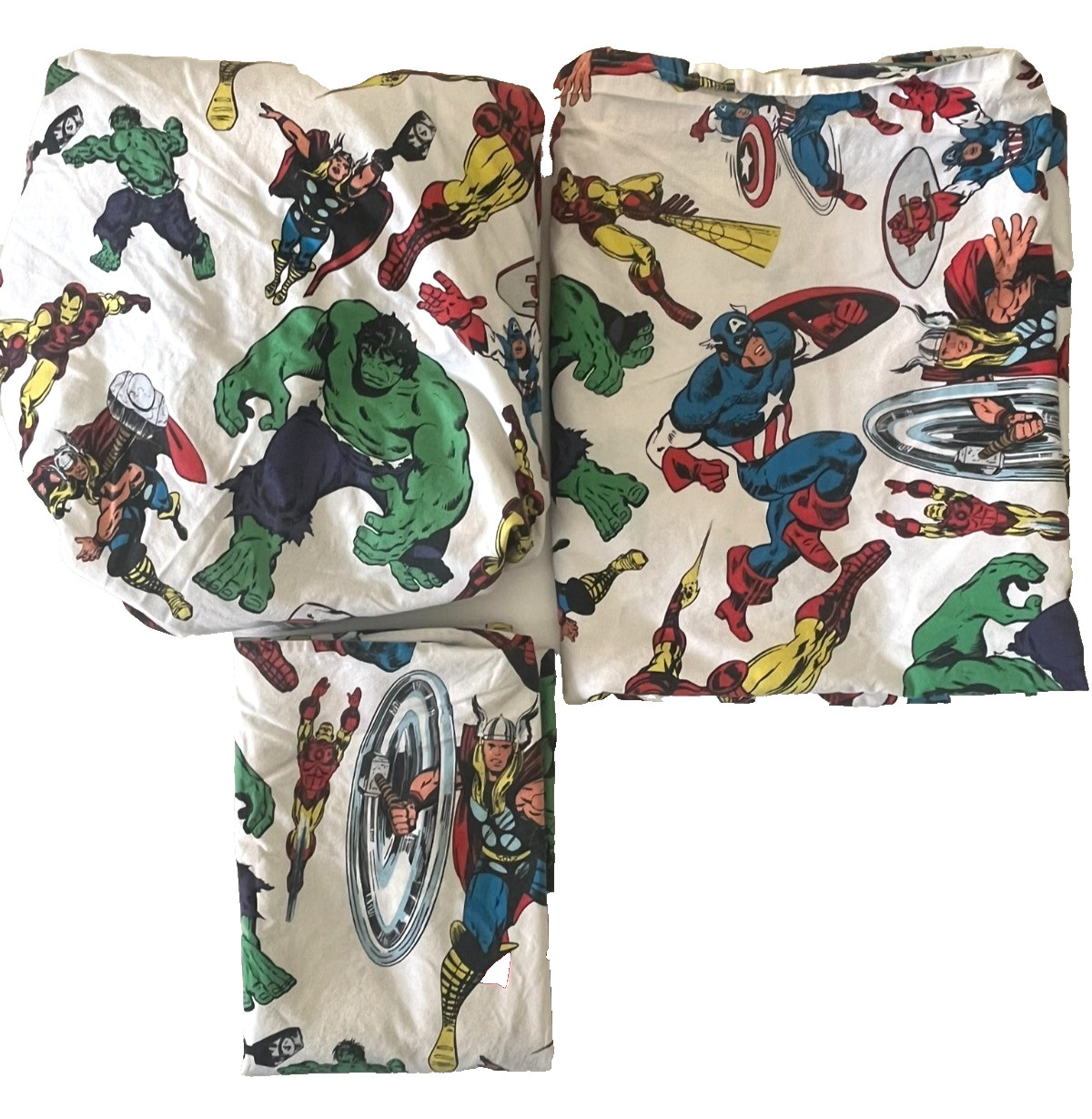 Juego de sábanas dobles Pottery Barn Kids cómic Marvel Avengers funda de almohada plana ajustada