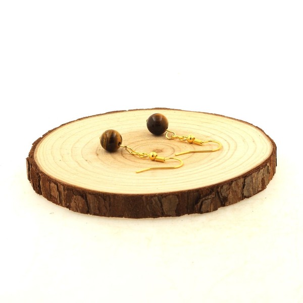 Steine Und Mineralien. Ohrringe Mit 1 Tigerauge Perle 8 Mm Aus Edelstahl-image