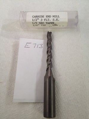 NEW USA Solid Carbide .5° TAPERED per side End Mill, 1/4'' Tip, 1/2'' SH.  (E713)