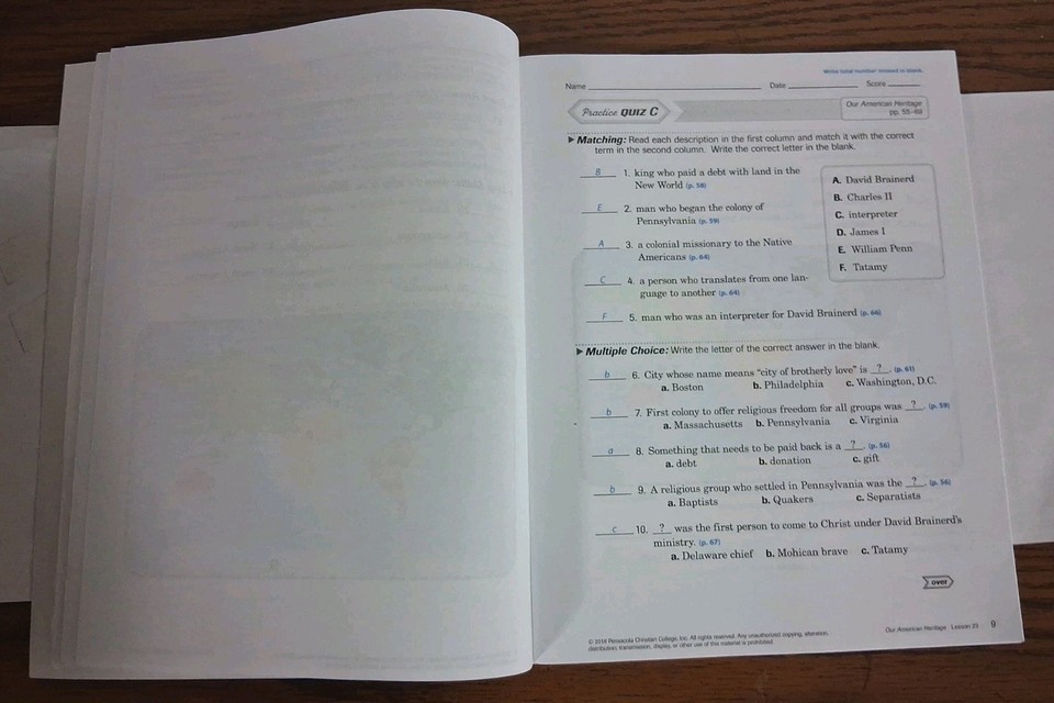 3 Like New Abeka Books 3rd Grade, Our American Heritage, Quiz & Answer ...
