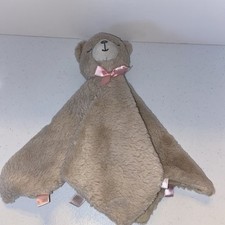 KELLYTOY Baby Tan Teddy Bear Pink Ribbon Plush Stuffed Security Blanket Lovey