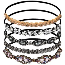 5 Pcs Elastic Beaded Headbands - Jewels Hairband Hat - Classic Multicolor - C