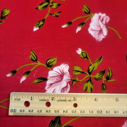 Cotton Fabric Pink Flowers Green Leaves Deep Rose Background 1yd x 44" Unbranded - Picture 2 of 8