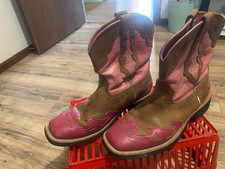 Women's ARIAT Sz 9.5B Fatbaby Brown Pink Leather Sq. Toe  Western Cowboy Boots
