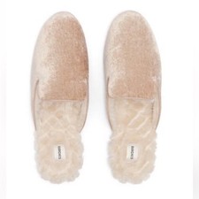 BIRDIES The Phoebe Cream Velvet Faux Fur Lined Comfort Slip-Ons Off White  6.5