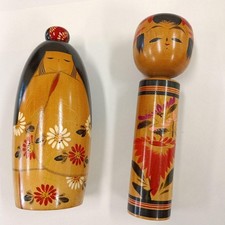 Japanese Kokeshi Wooden Doll Wooden Dolls 2pc Set Handmade Collectible 13+