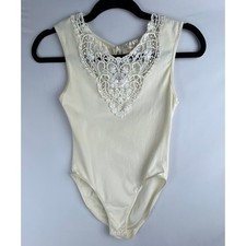VTG Victoria's Secret Women XS Cream Bodysuit Crochet Lace Trim Coquette Cottage