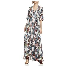 BCBG MaxAzria Carmen Cotton/Silk Self-Tie V-Neck Maxi Dress Size Small