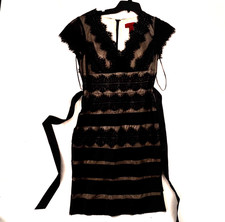JS Collections Petite Black Lace Sheer Illusion Stripe Dress Women’s 4P Cocktail